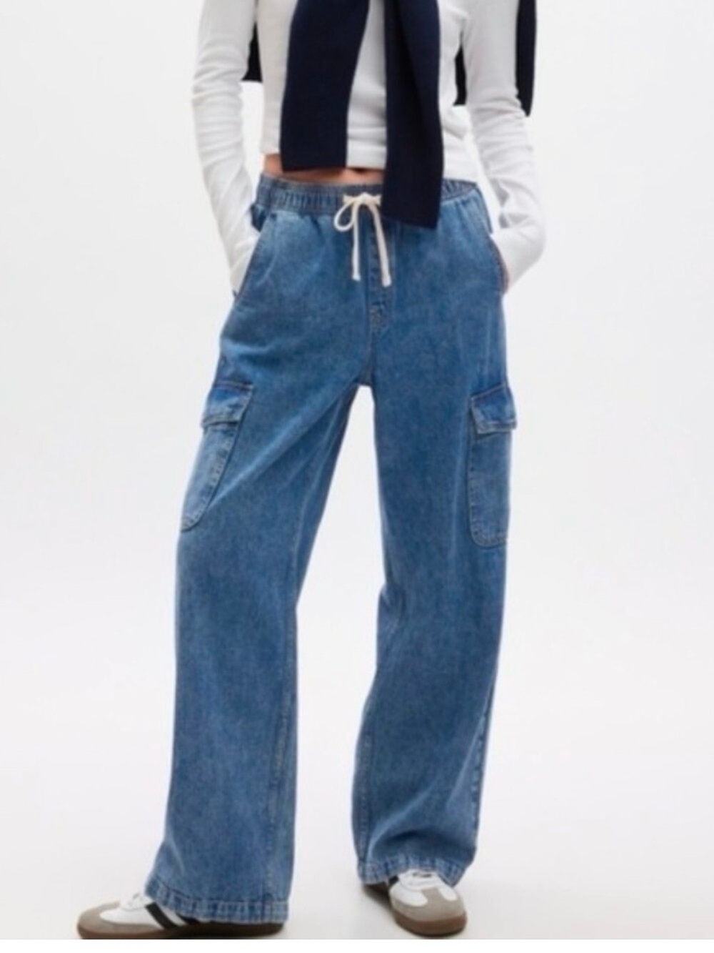 GAP Blue Wide-Leg Cargo Jeans with Drawstring Waist